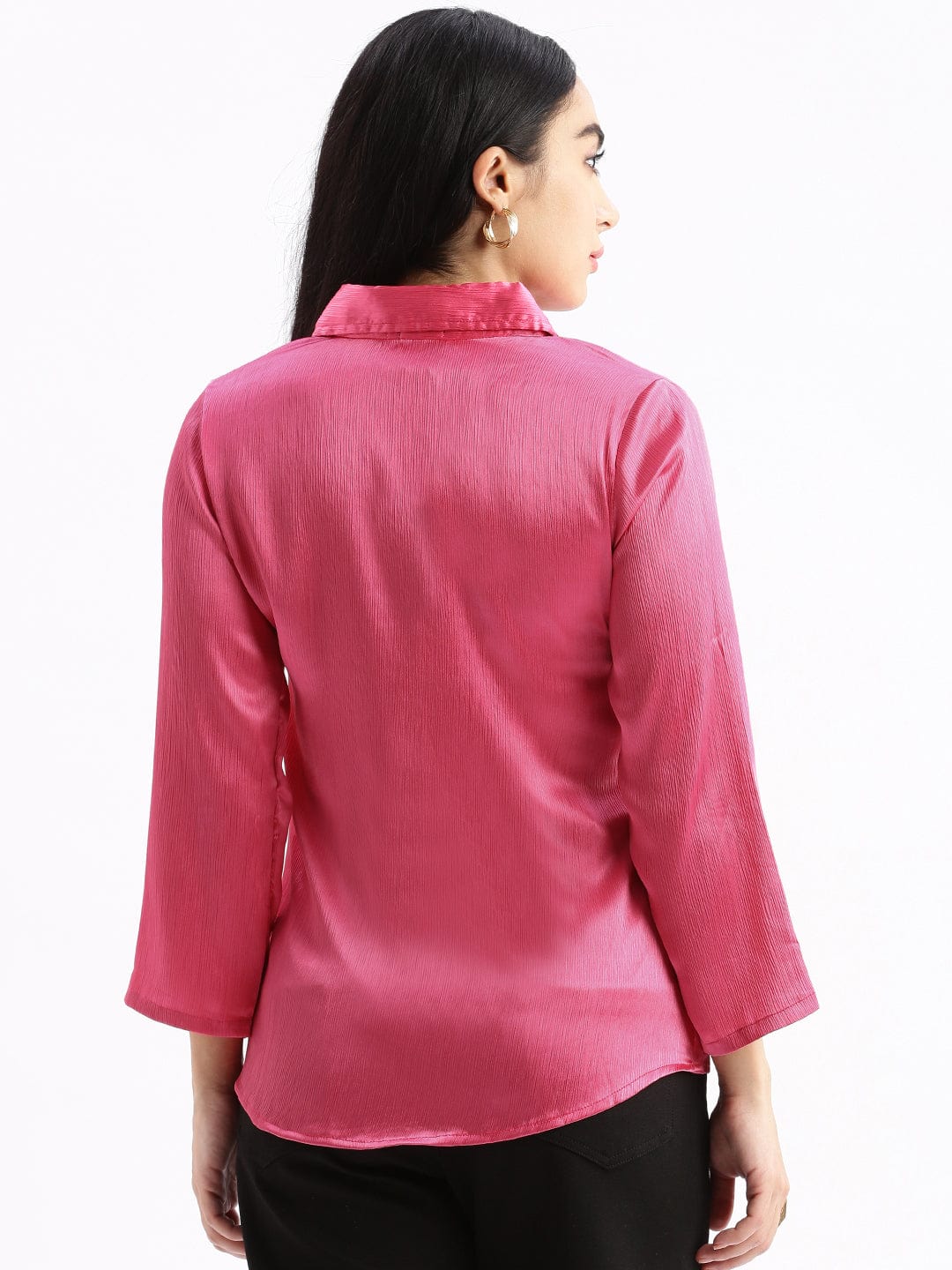 Women's Pink Standard Slim Fit Opaque Casual Shirt