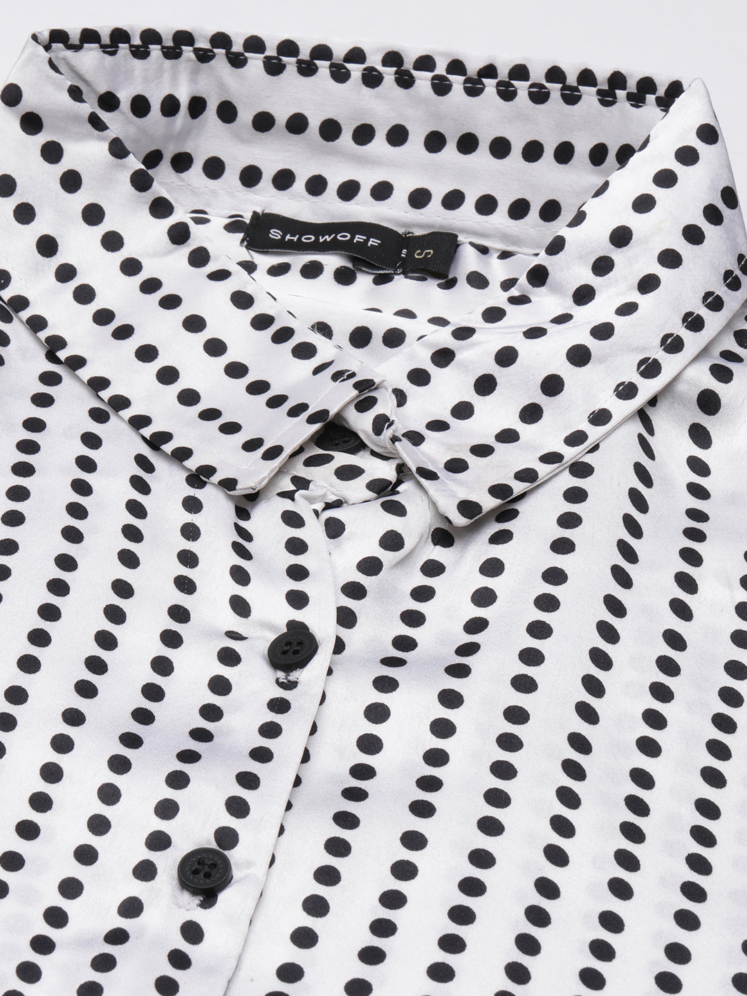 Women's White Slim Fit Polka Dots Printed Satin Casual Shirt
