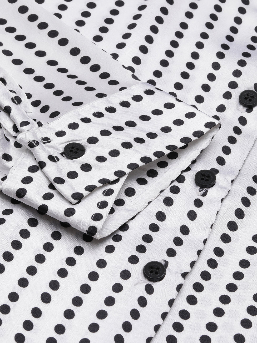 Women's White Slim Fit Polka Dots Printed Satin Casual Shirt
