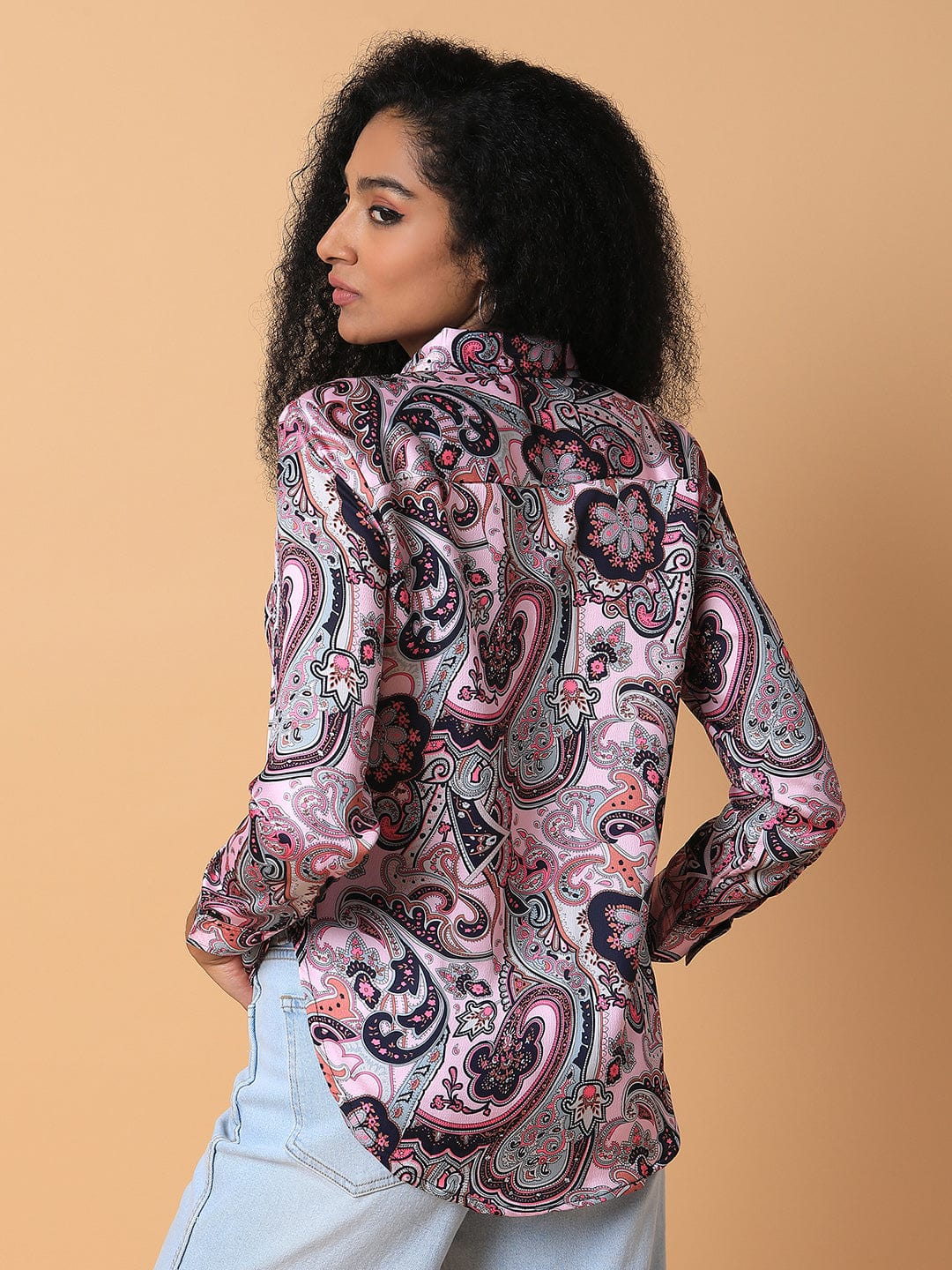 Women's Pink Standard Slim Fit Opaque Printed Casual Shirt
