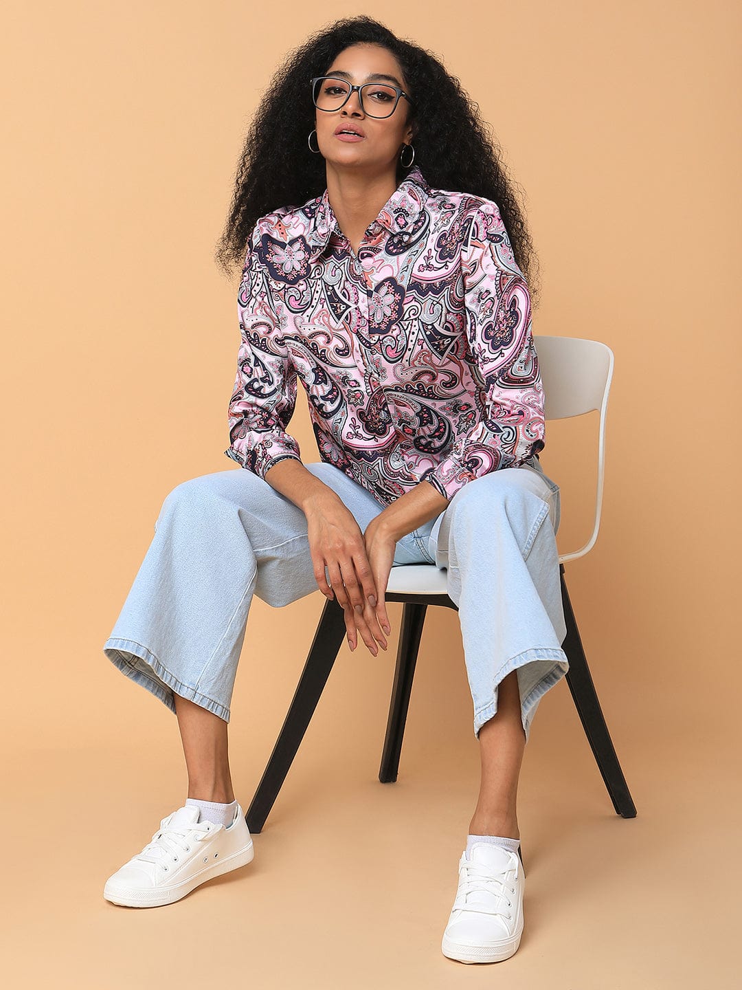 Women's Pink Standard Slim Fit Opaque Printed Casual Shirt