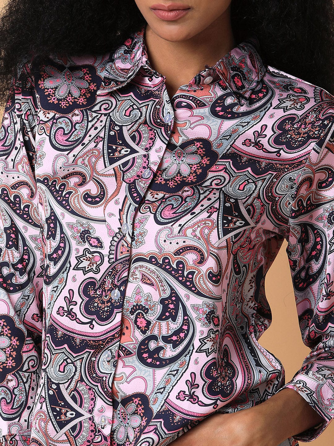 Women's Pink Standard Slim Fit Opaque Printed Casual Shirt