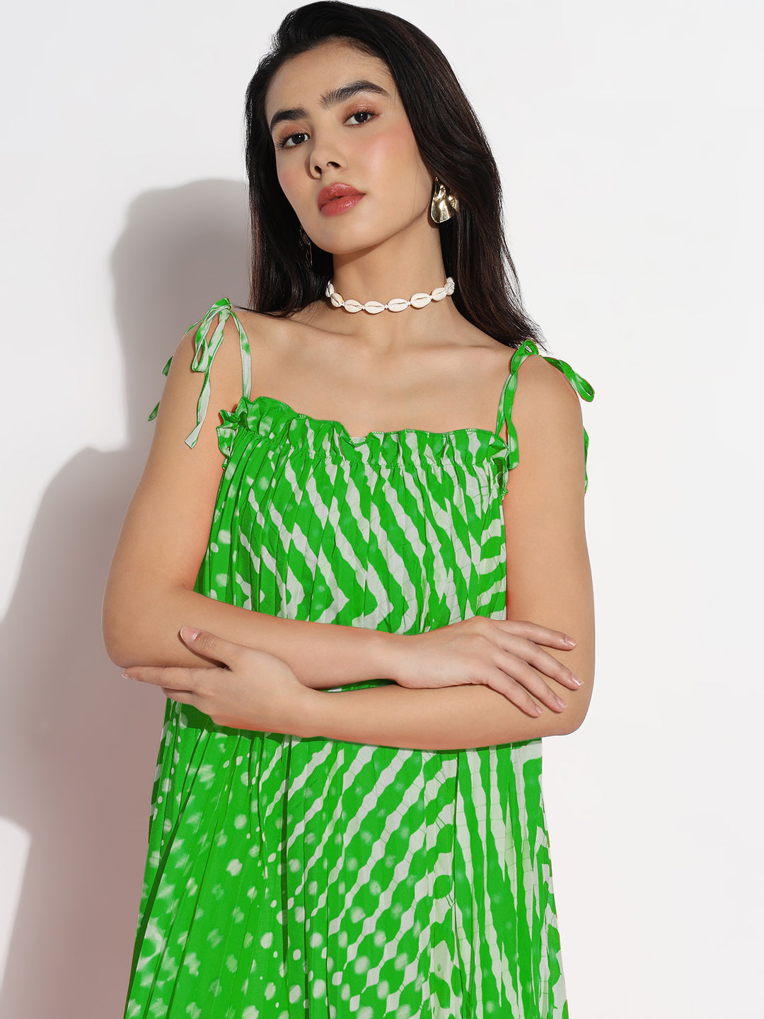 Women's Green Dyed A-Line Dress