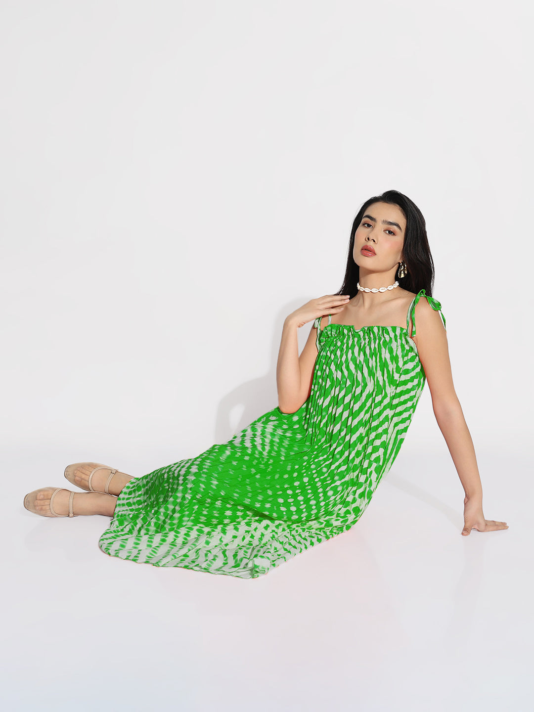 Women's Green Dyed A-Line Dress