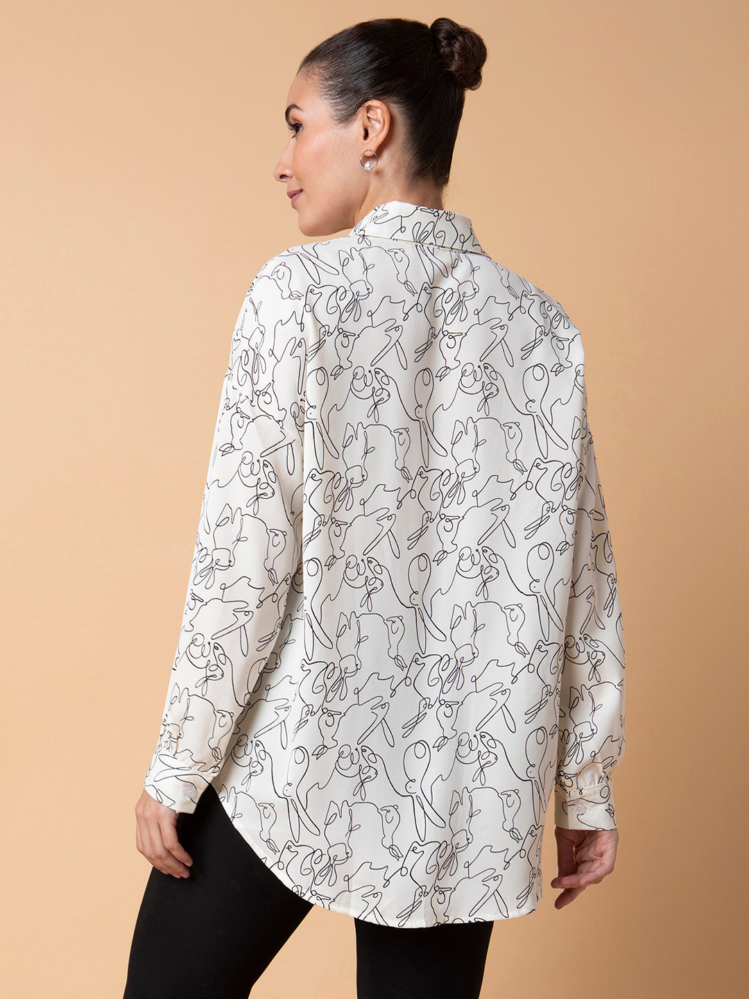Women's Cream Relaxed Boxy Floral Opaque Printed Casual Shirt