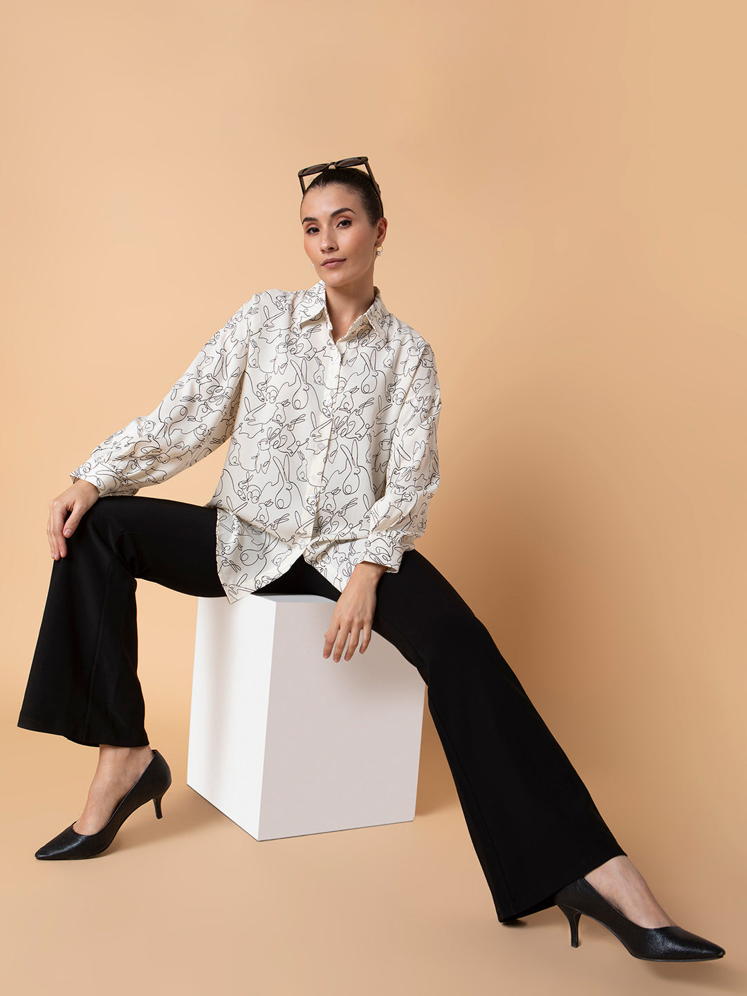 Women's Cream Relaxed Boxy Floral Opaque Printed Casual Shirt