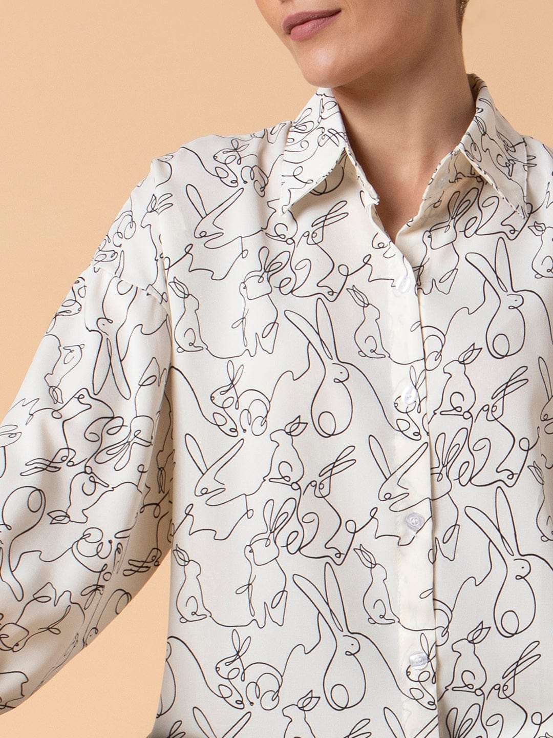 Women's Cream Relaxed Boxy Floral Opaque Printed Casual Shirt
