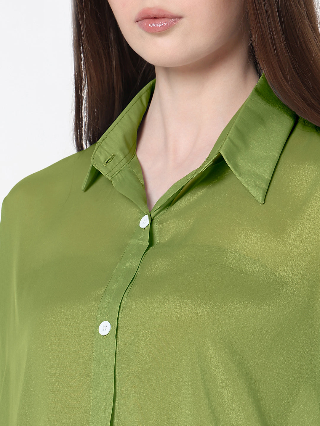 Women's Green Relaxed Fit Semi Sheer Shirt