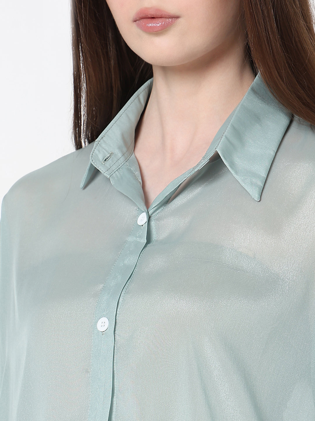 Women's Sea Green Relaxed Fit Semi Sheer Shirt