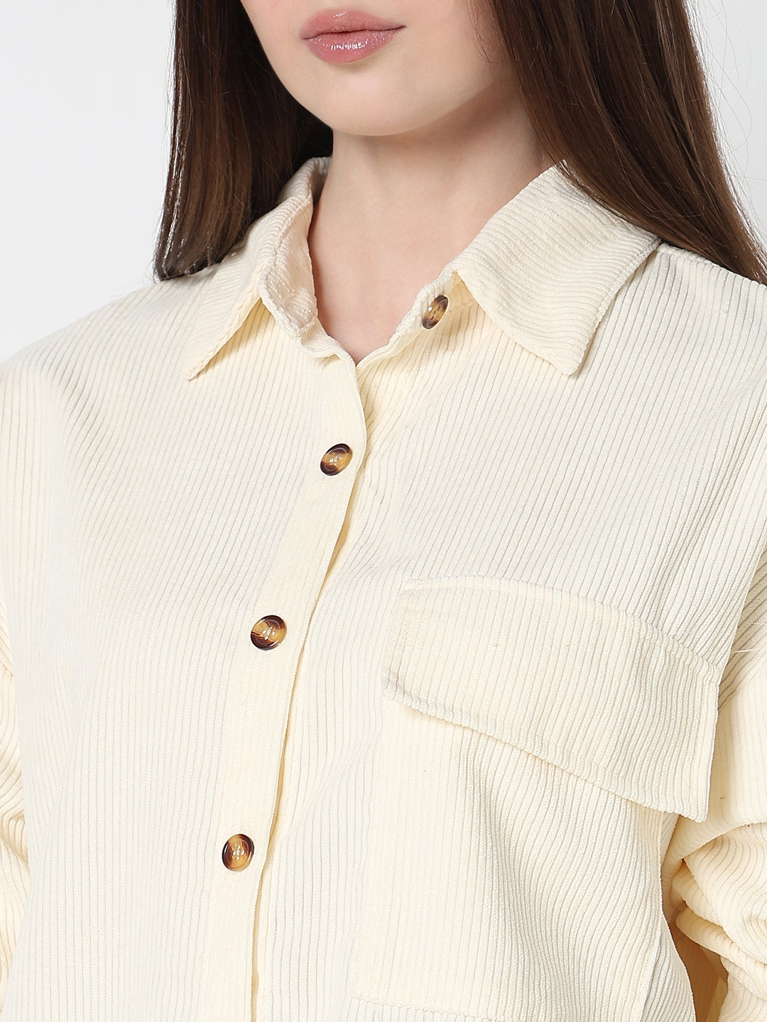 Women's Textured Cream Regular Fit Shirt