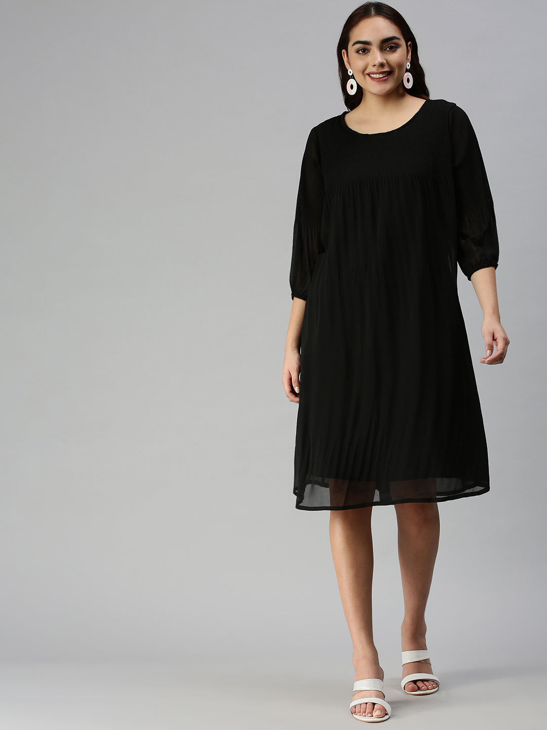 Women's Black Georgette A-Line Dress