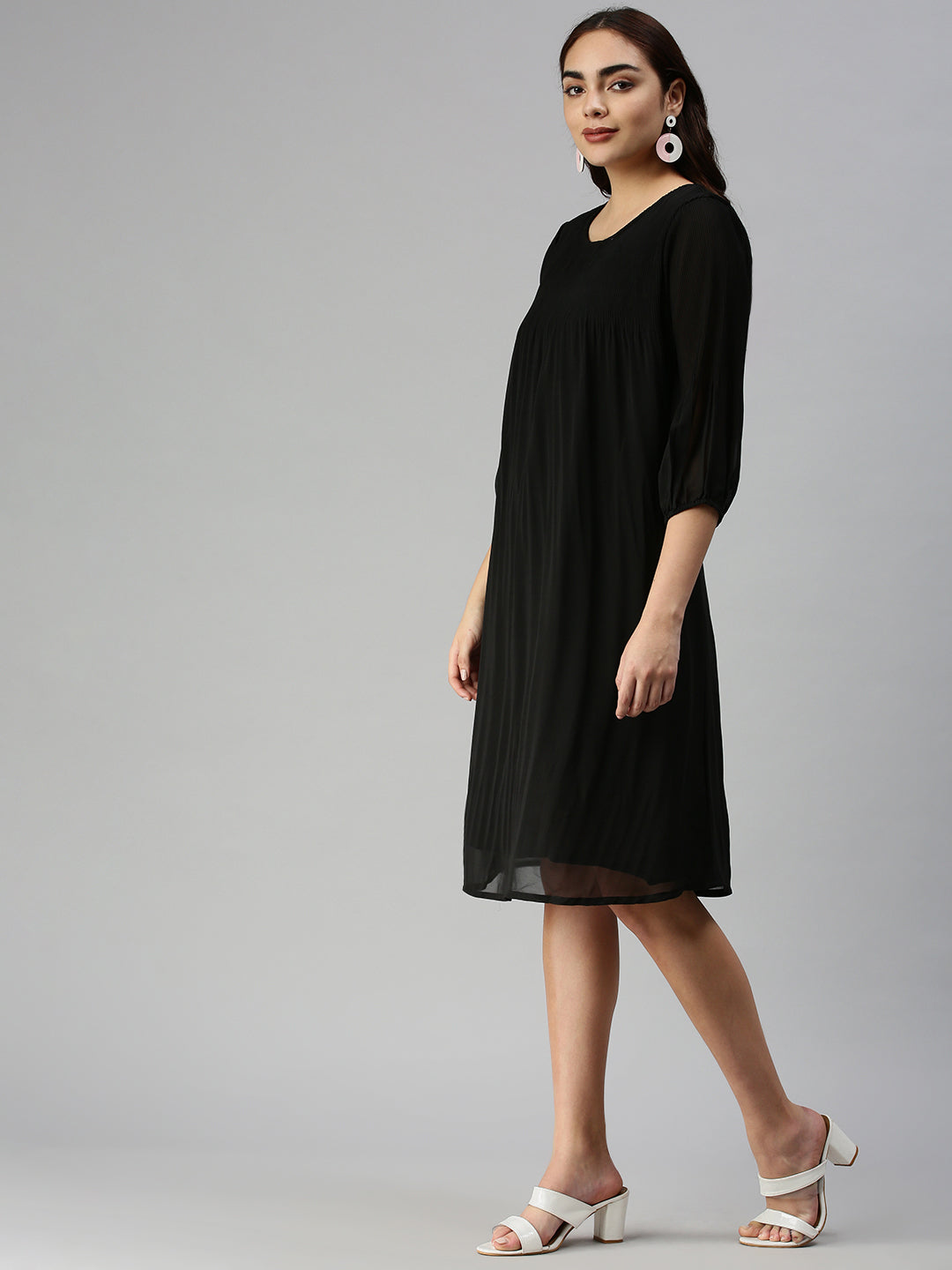 Women's Black Georgette A-Line Dress