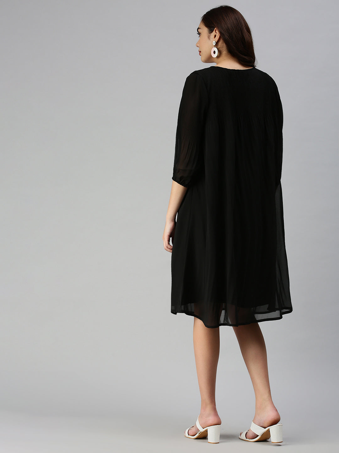 Women's Black Georgette A-Line Dress