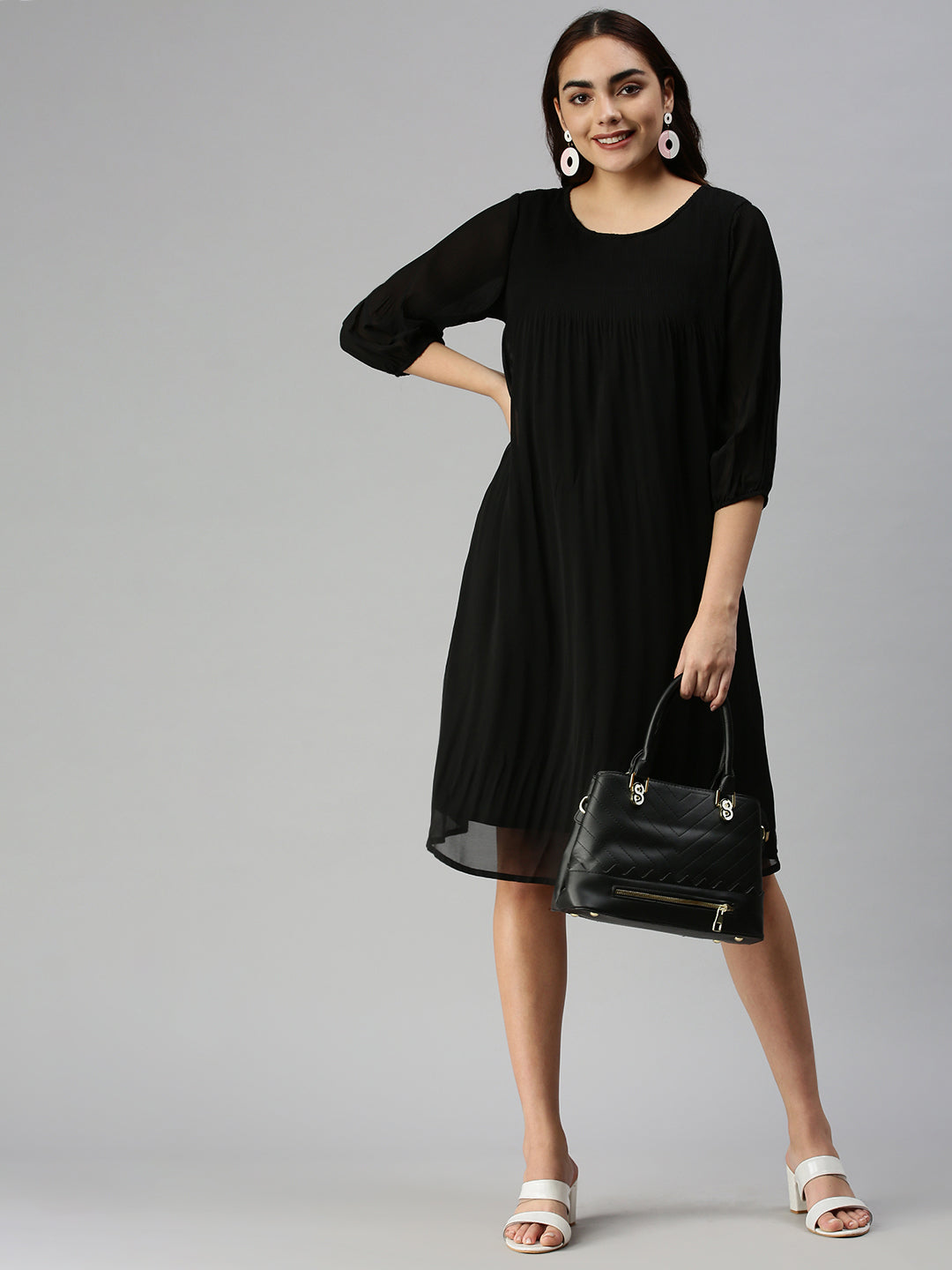 Women's Black Georgette A-Line Dress