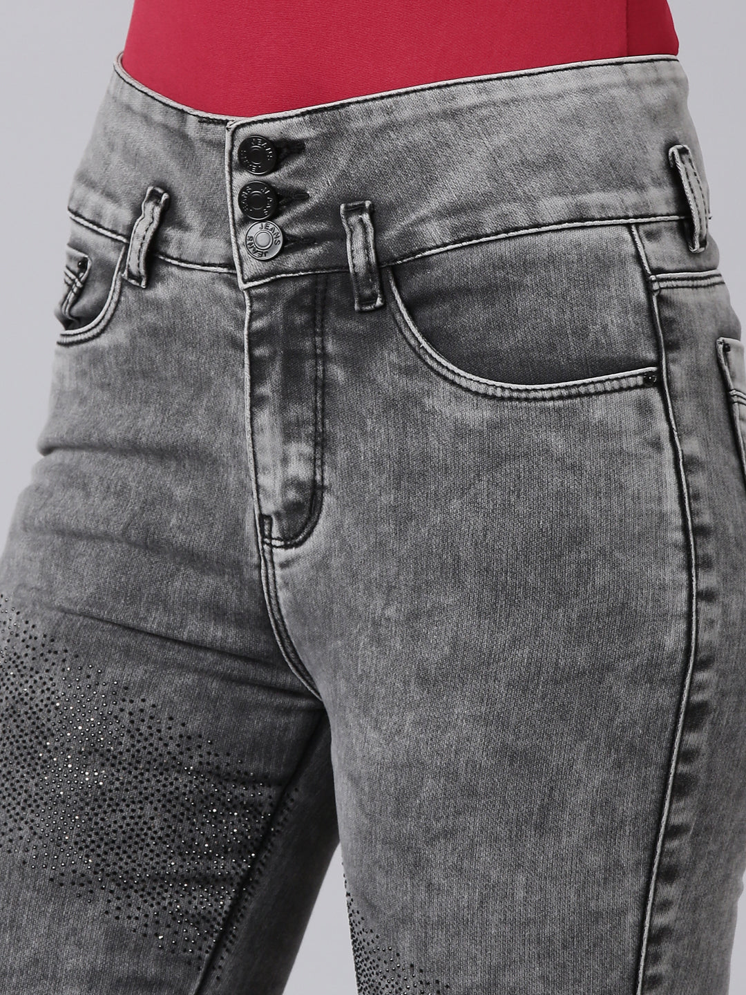 Women's Grey Slim Fit Mid-Rise Heavy Fade Acid Wash Denim Jeans