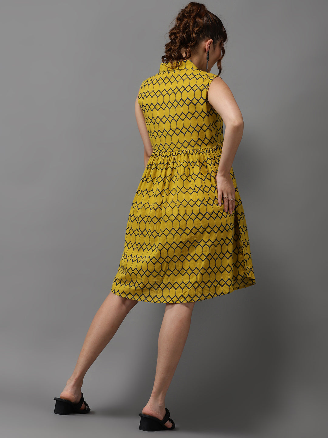 Women's Yellow Printed Shirt Dress