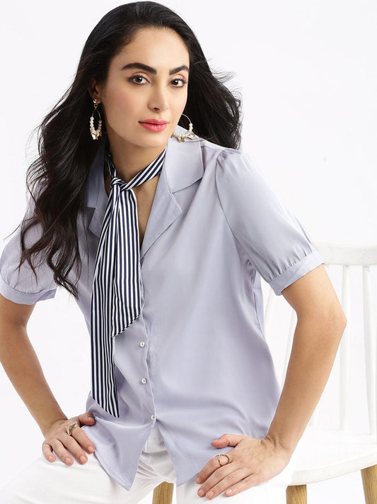 Women's Lavender Standard Slim Fit Opaque Striped Casual Shirt