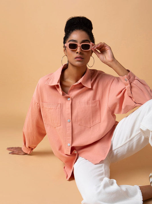 Women's Peach Standard Opaque Casual Oversized Shirt