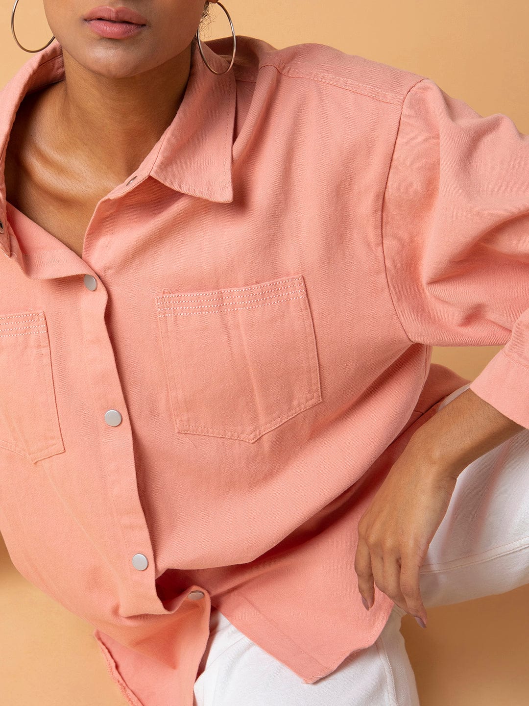 Women's Peach Standard Opaque Casual Oversized Shirt