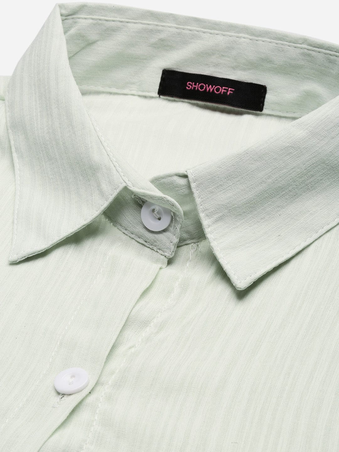 Women's Green Relaxed Slim Fit Pinstripes Semi Sheer Striped Casual Shirt
