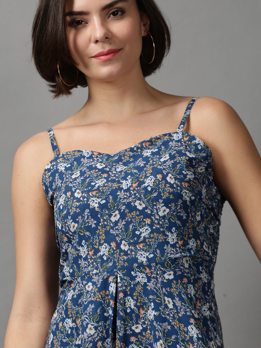Women's Teal Floral Printed Georgette Midi Dress
