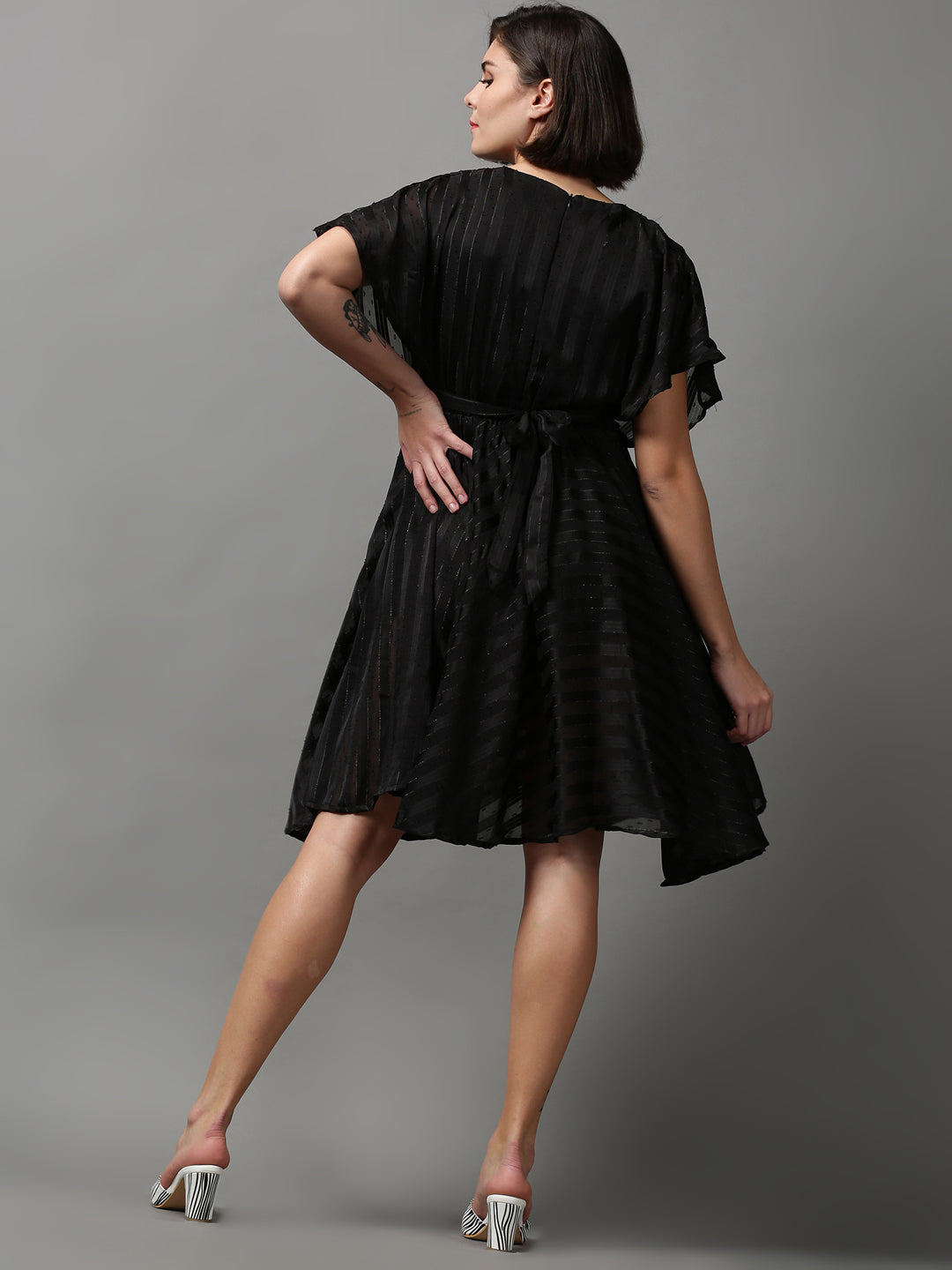 Women's Black Fit & Flare Jacquard Dress