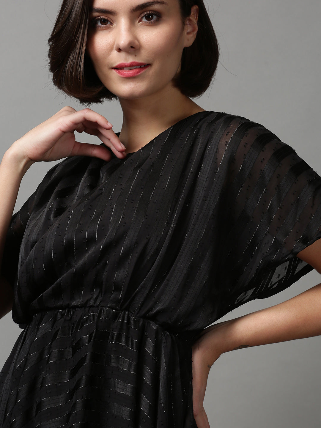 Women's Black Fit & Flare Jacquard Dress