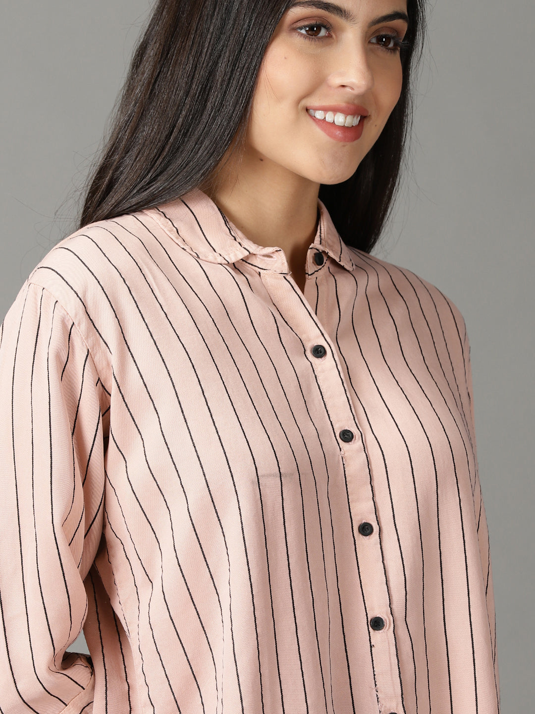 Women's Pink Boxy Striped Cotton Casual Shirt