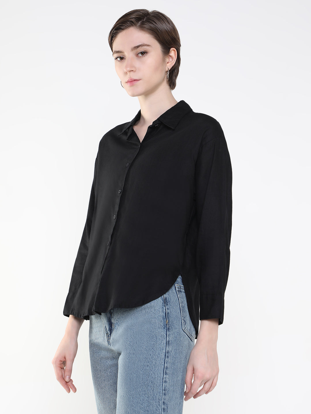 Women's Black Comfort Slim Fit Opaque Casual Shirt