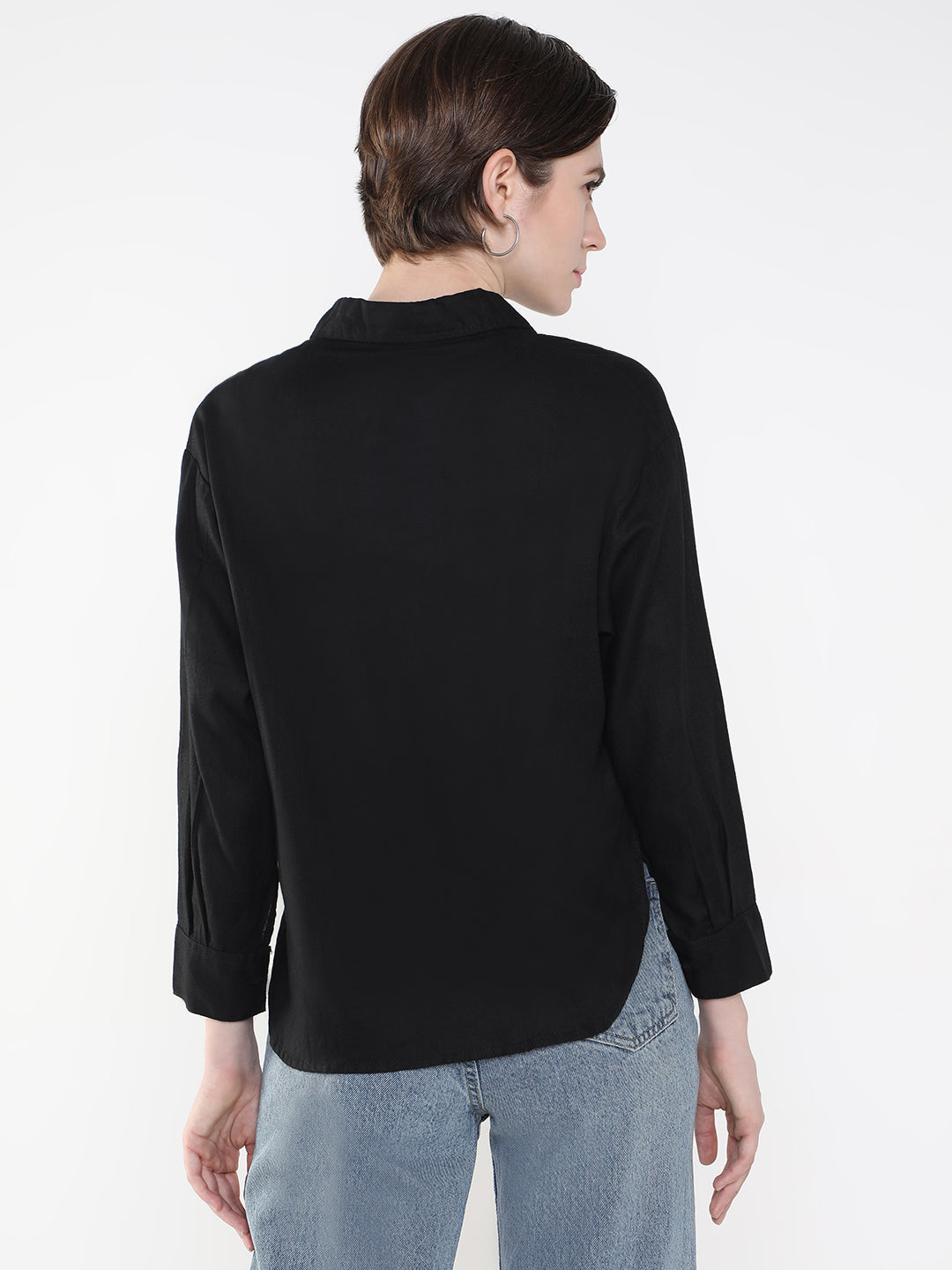 Women's Black Comfort Slim Fit Opaque Casual Shirt