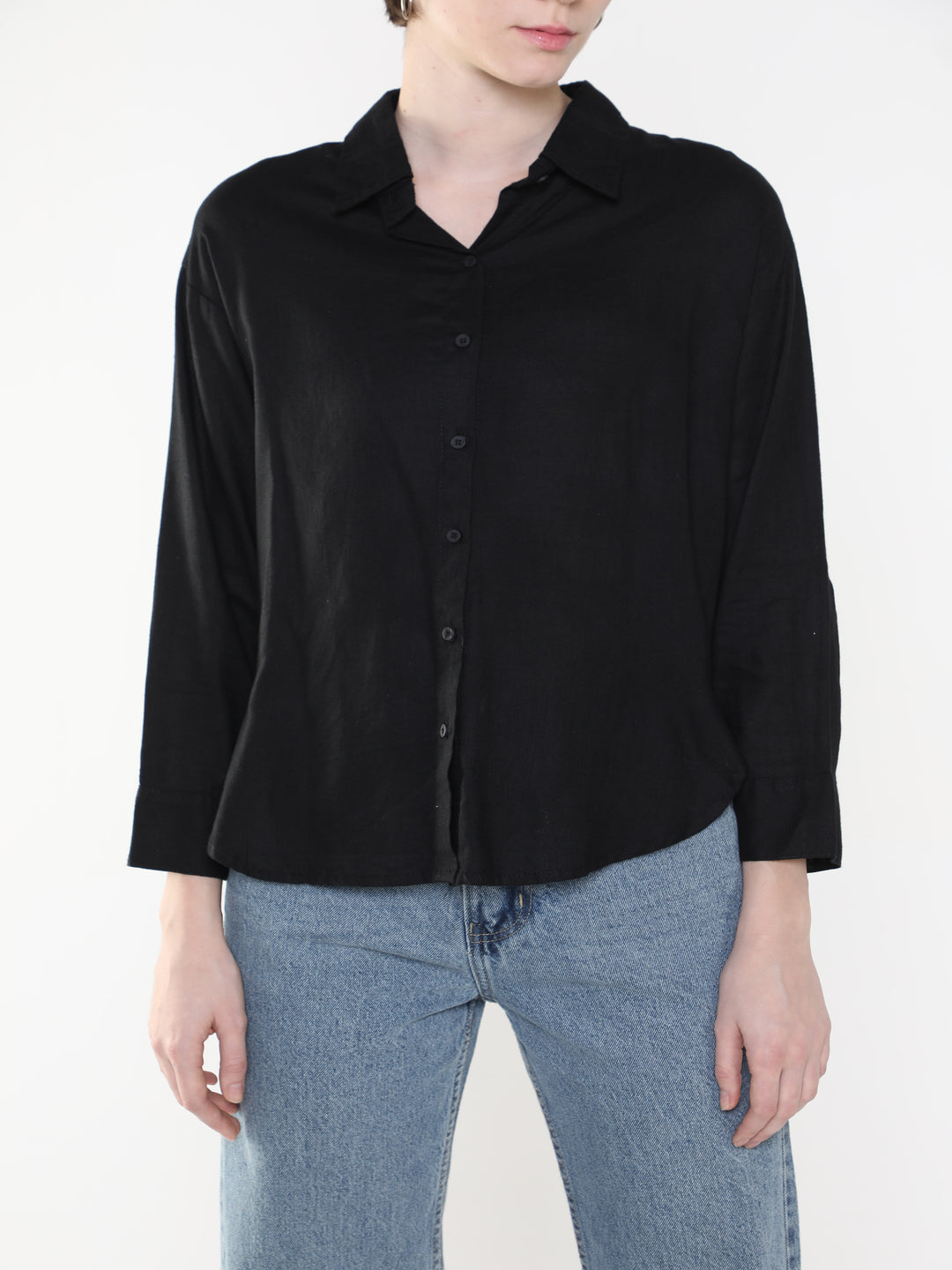 Women's Black Comfort Slim Fit Opaque Casual Shirt