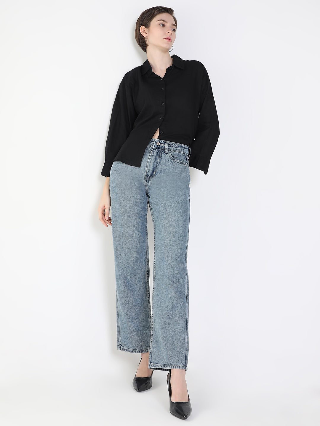 Women's Black Comfort Slim Fit Opaque Casual Shirt