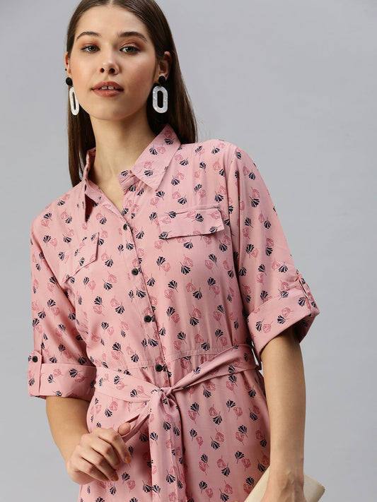 Women's Mauve Floral Shirt Dress