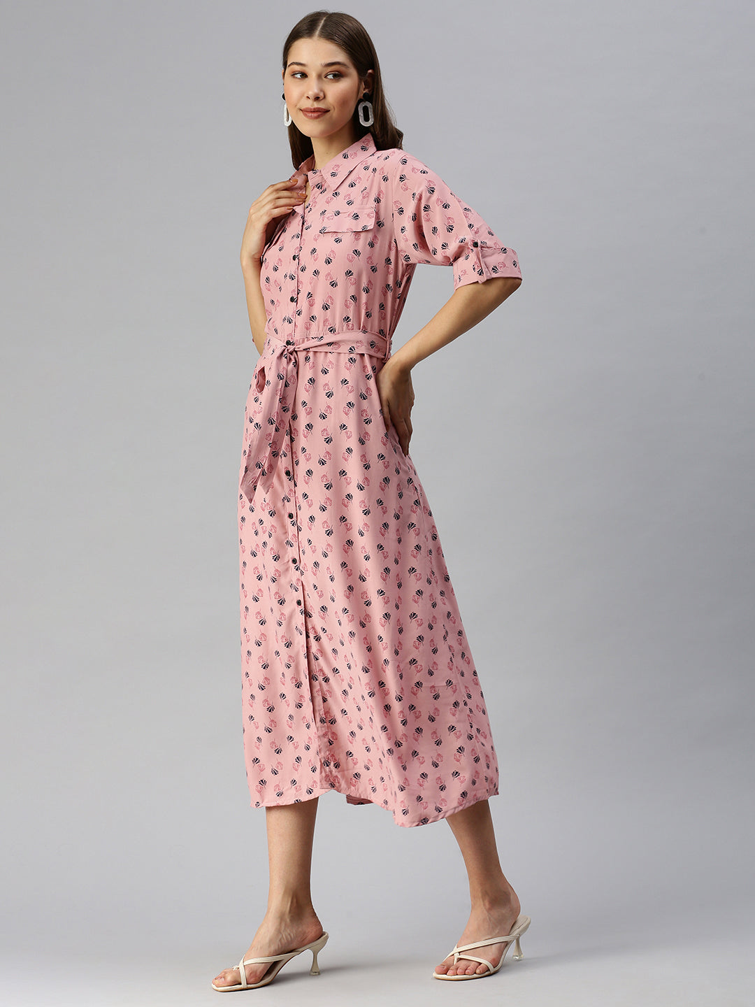Women's Mauve Floral Shirt Dress
