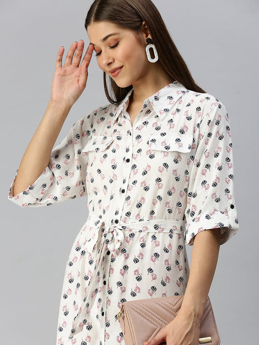 Women's White Floral Shirt Dress