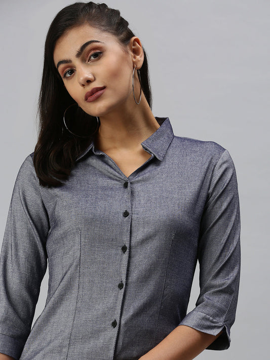 Women's Navy Blue Semi Skinny Fit Casual Shirt