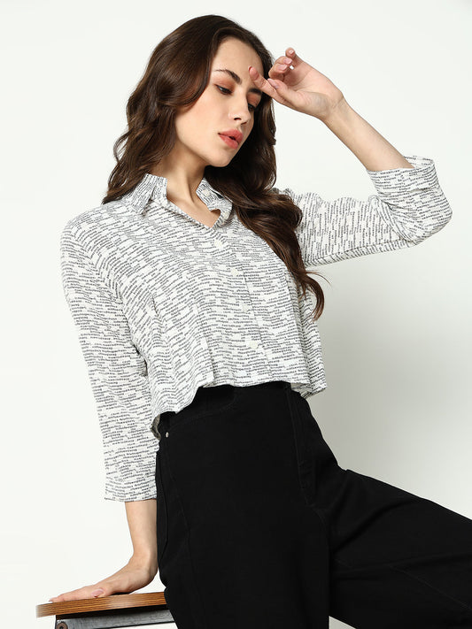 Women's White Comfort Boxy Printed Casual Shirt