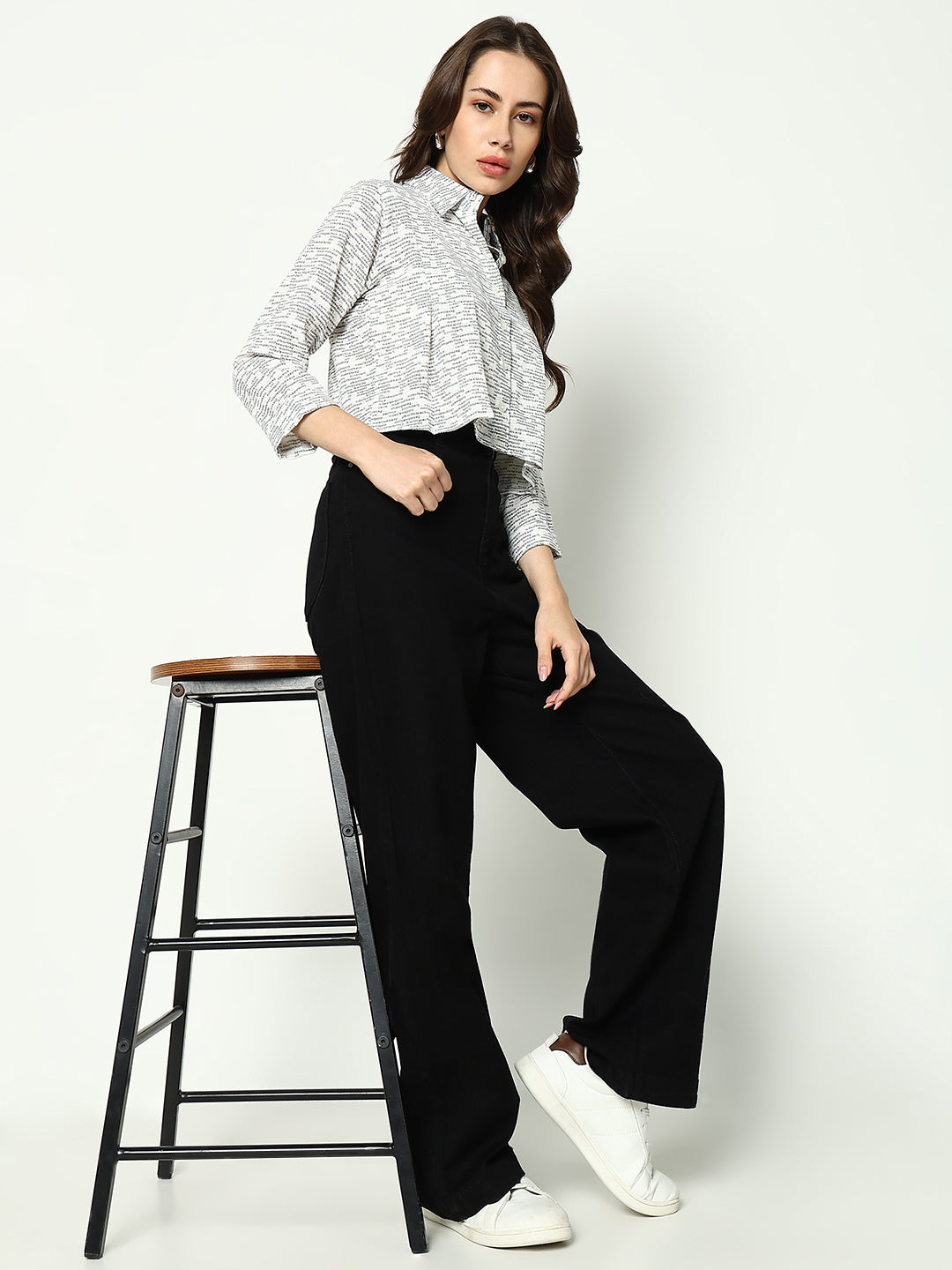 Women's White Comfort Boxy Printed Casual Shirt