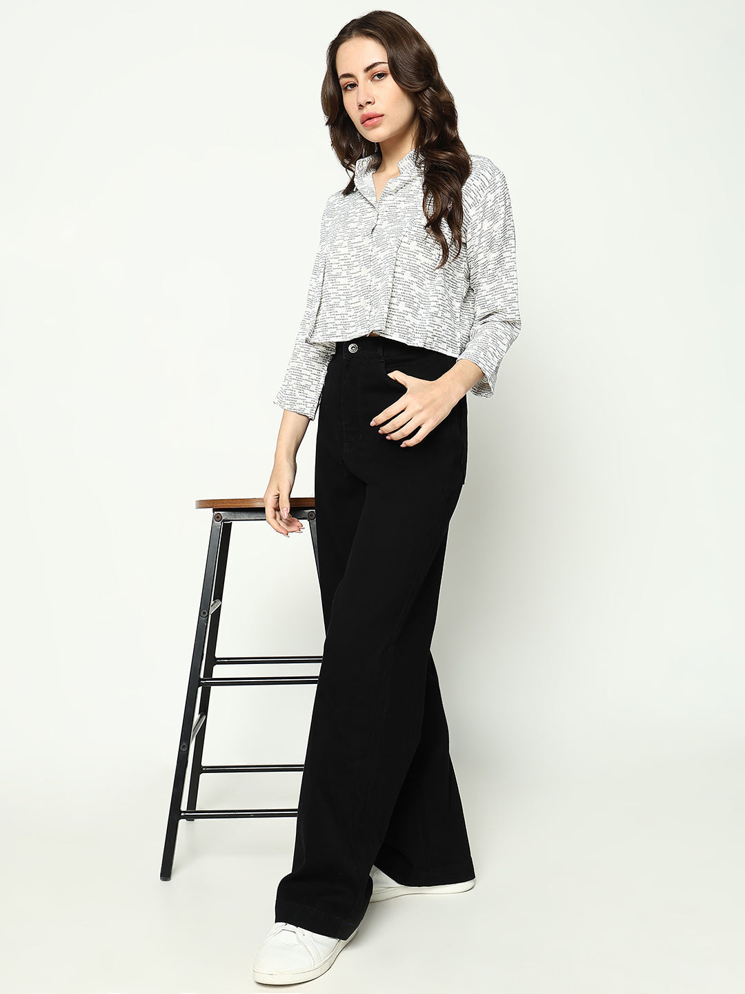 Women's White Comfort Boxy Printed Casual Shirt
