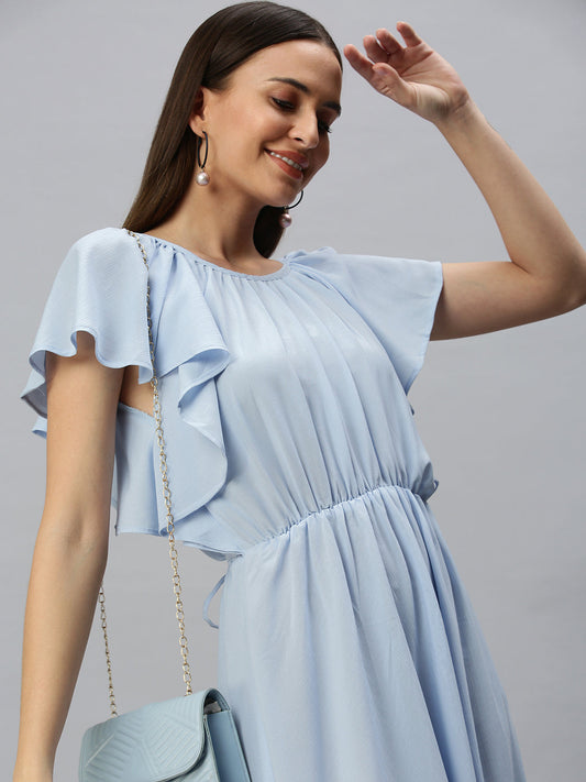 Women's Blue Solid Midi Dress