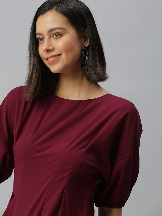 Women's Magenta Solid A-Line Dress