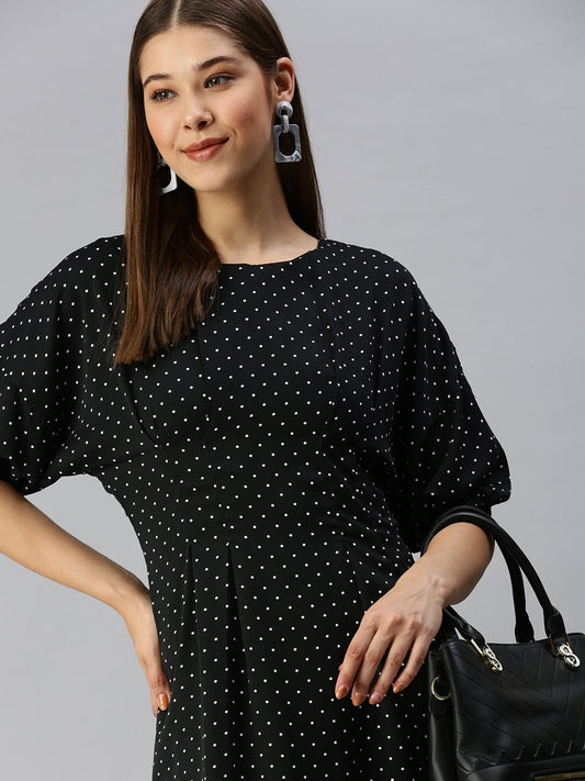 Women's Black Crepe A-Line Dress