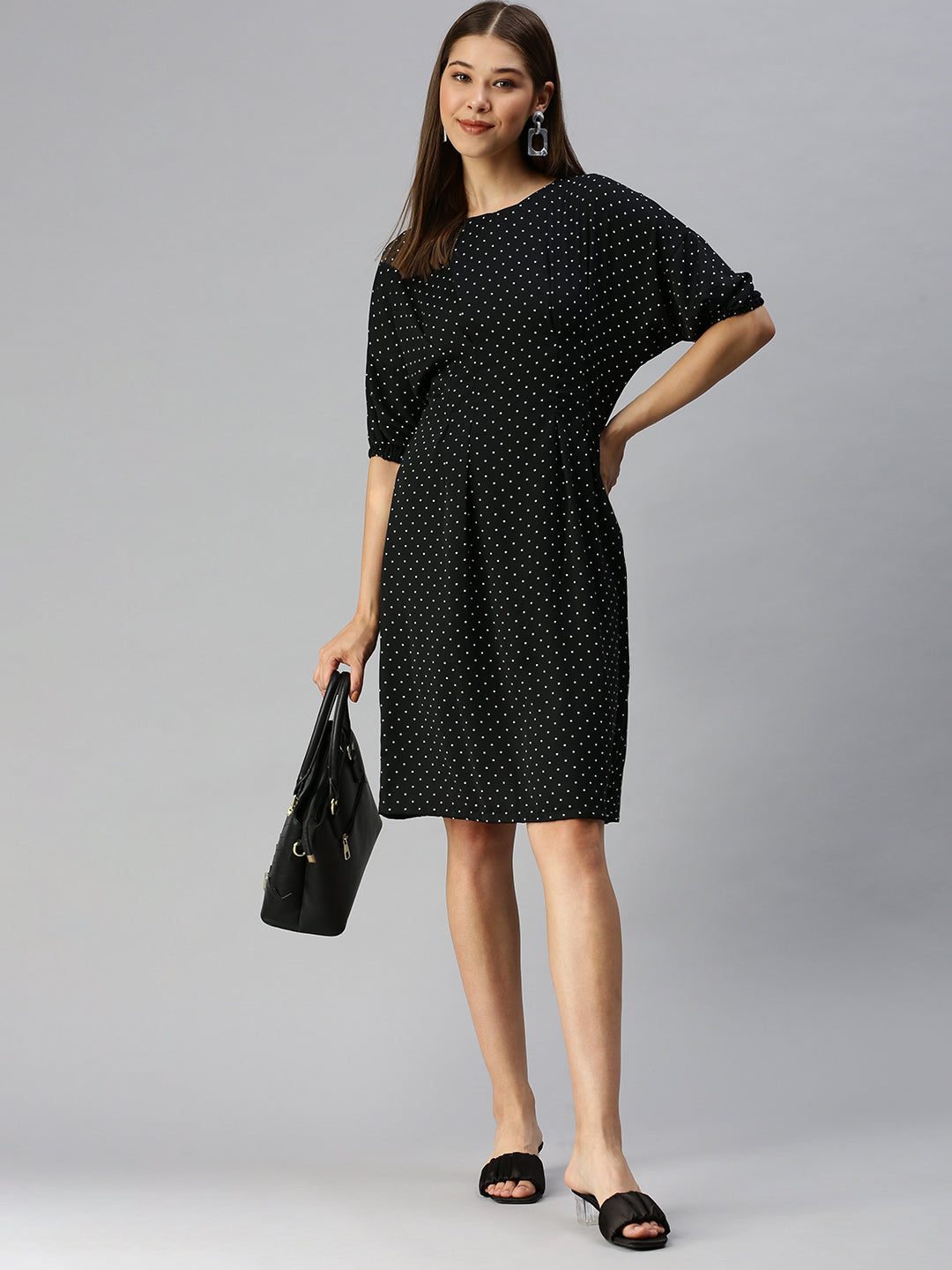 Women's Black Crepe A-Line Dress