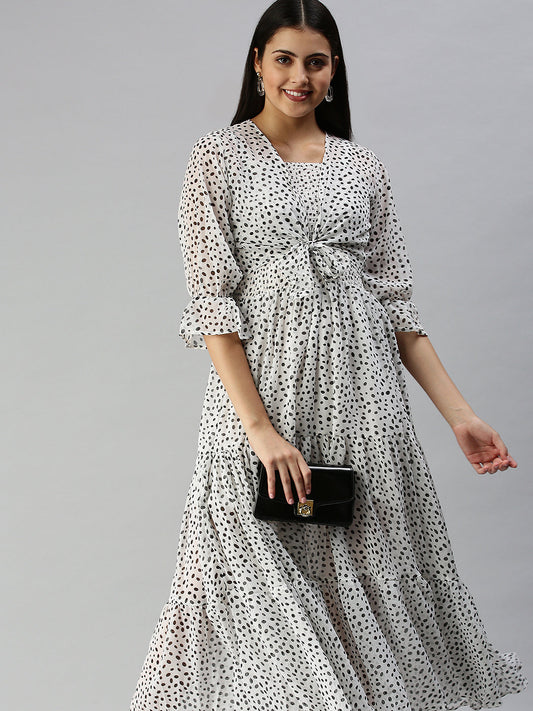 Women's White Animal Chiffon Maxi Dress
