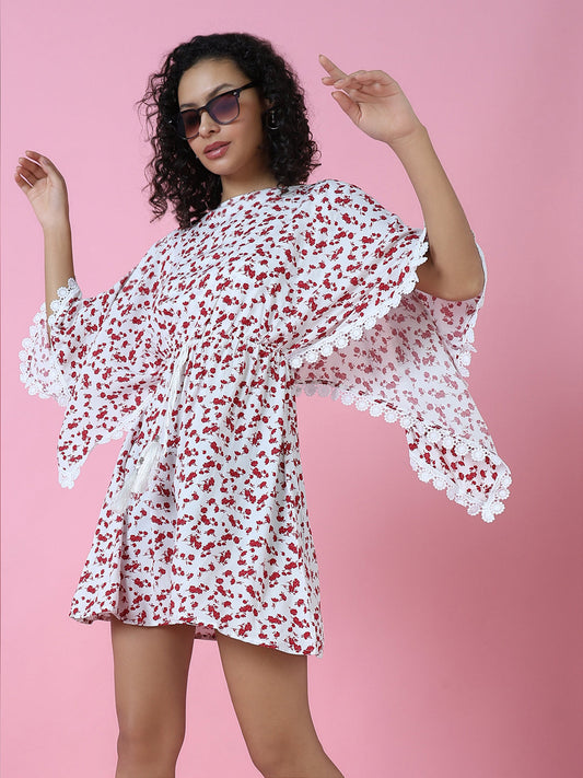 Women's White Floral A-Line Dress