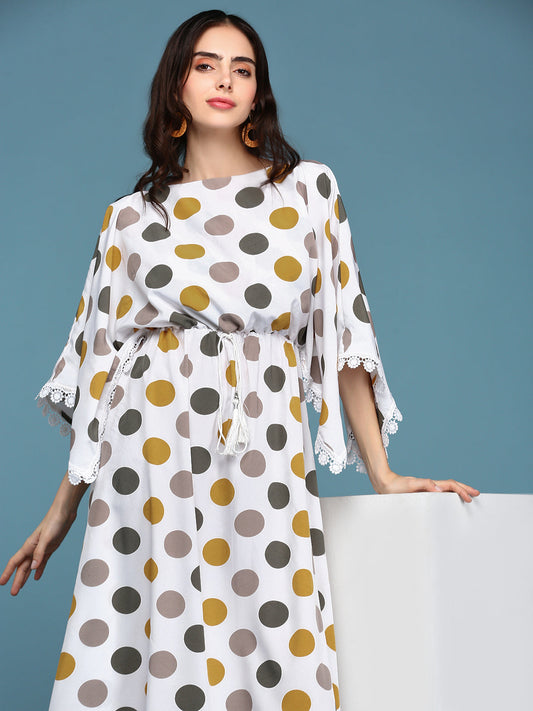 Women's White Crepe Kaftan Midi Dress