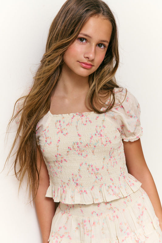 Girls Fabielle Luna Rosa Fleur Top - MAGNOLIA