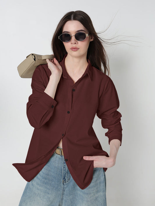 Women's Maroon Relaxed Fit Shirt