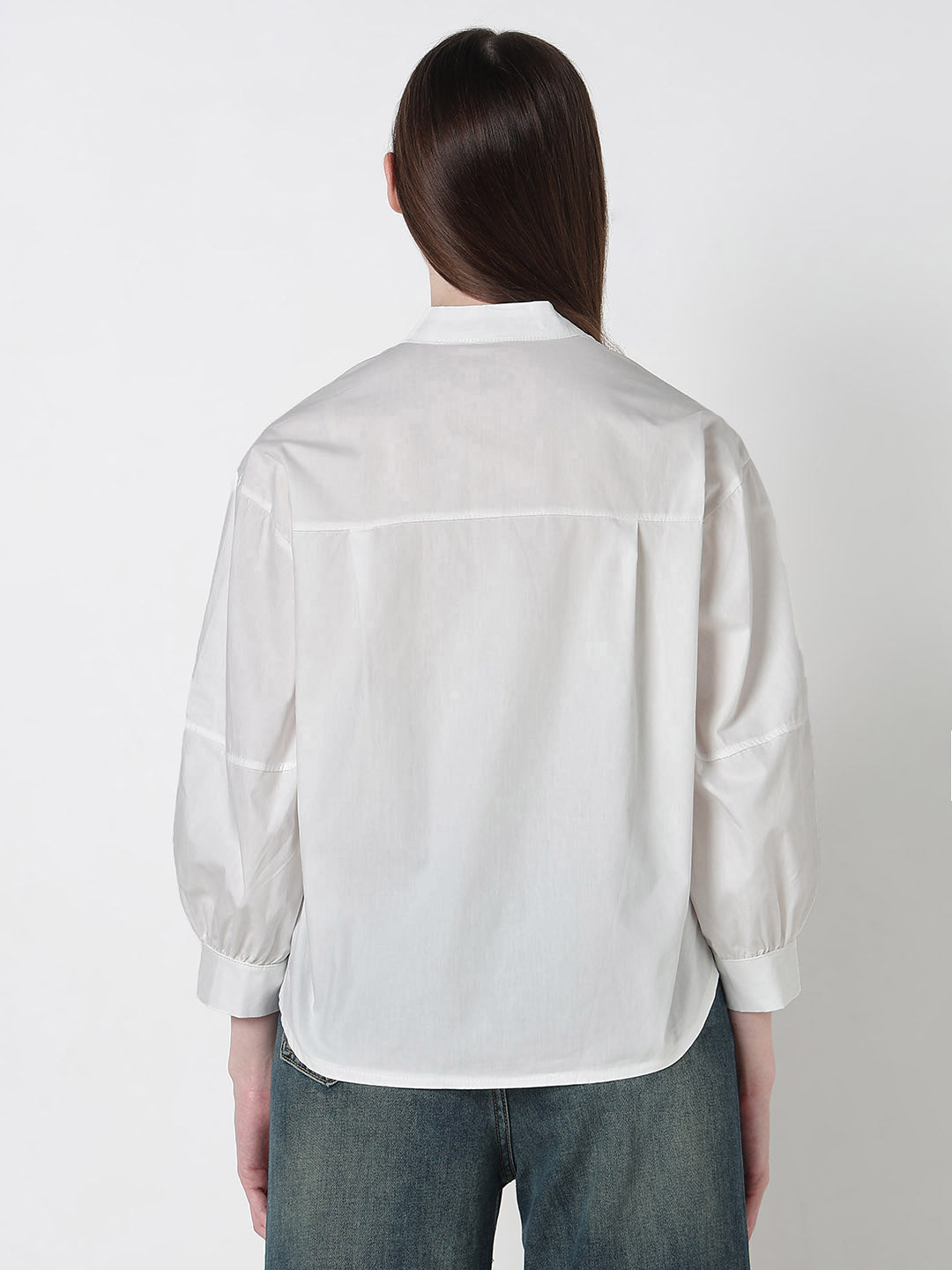 Women's Floral White Relaxed Fit Embellished Shirt with Front Embroidery