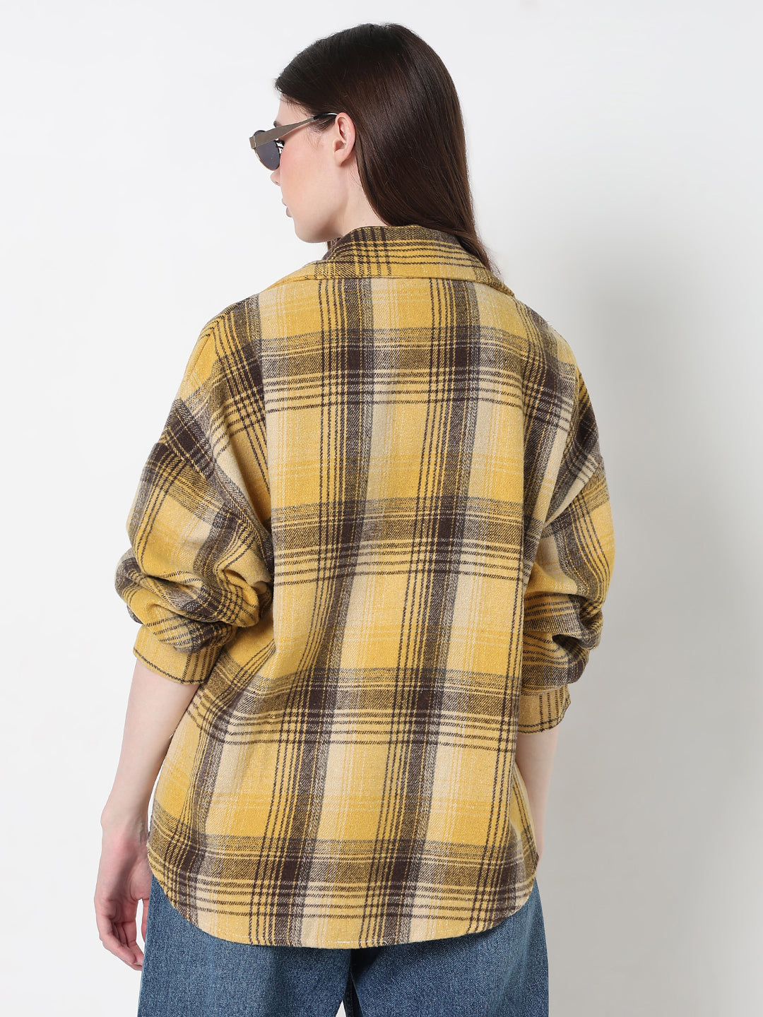 Women's Tartan Checks Yellow Oversized Shirt